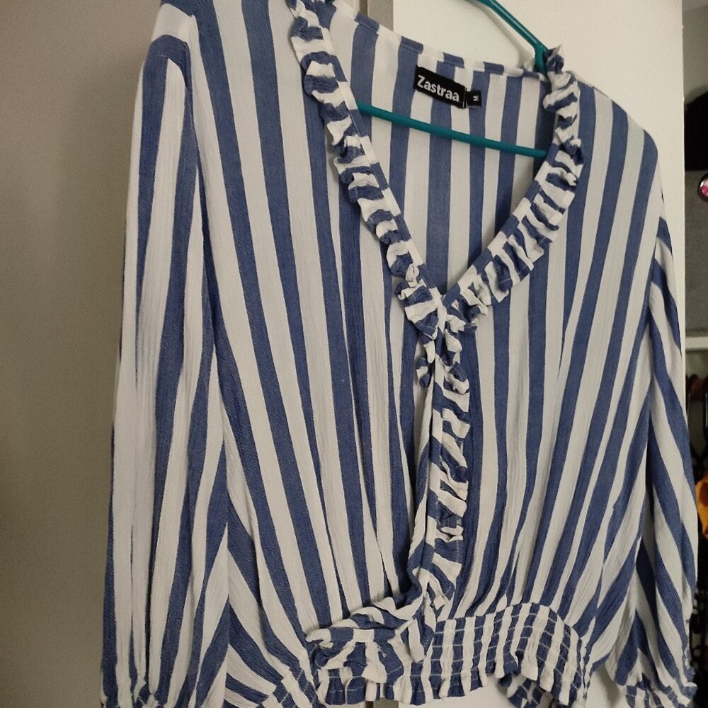 Blue and white Rayon Linen top